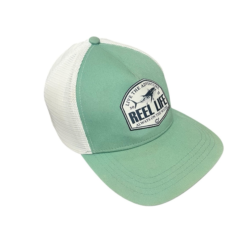 Reel Life Fishing Co. Teal w/ White Mesh Snapback Fishing‎ Truckers Hat Cap